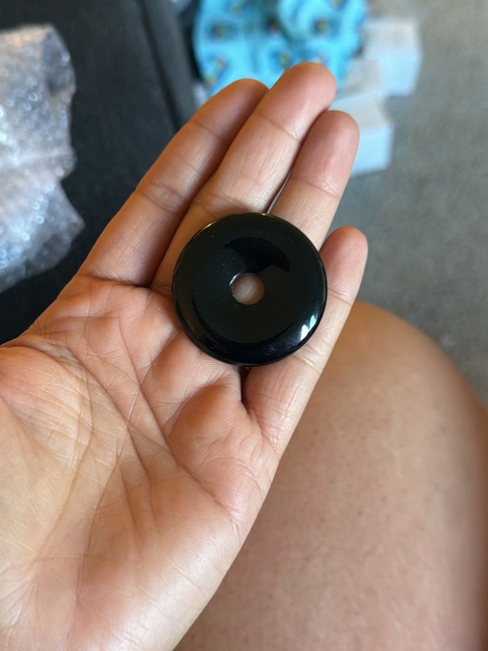Black Donut Pendant - Round Polished Stone